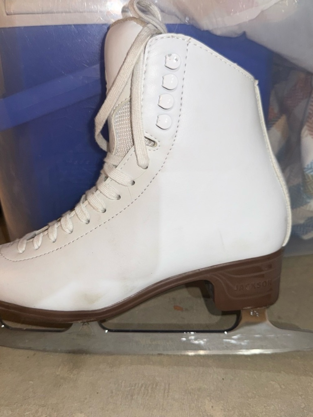 JACKSON Women's White Ice Skate with Brown Sole